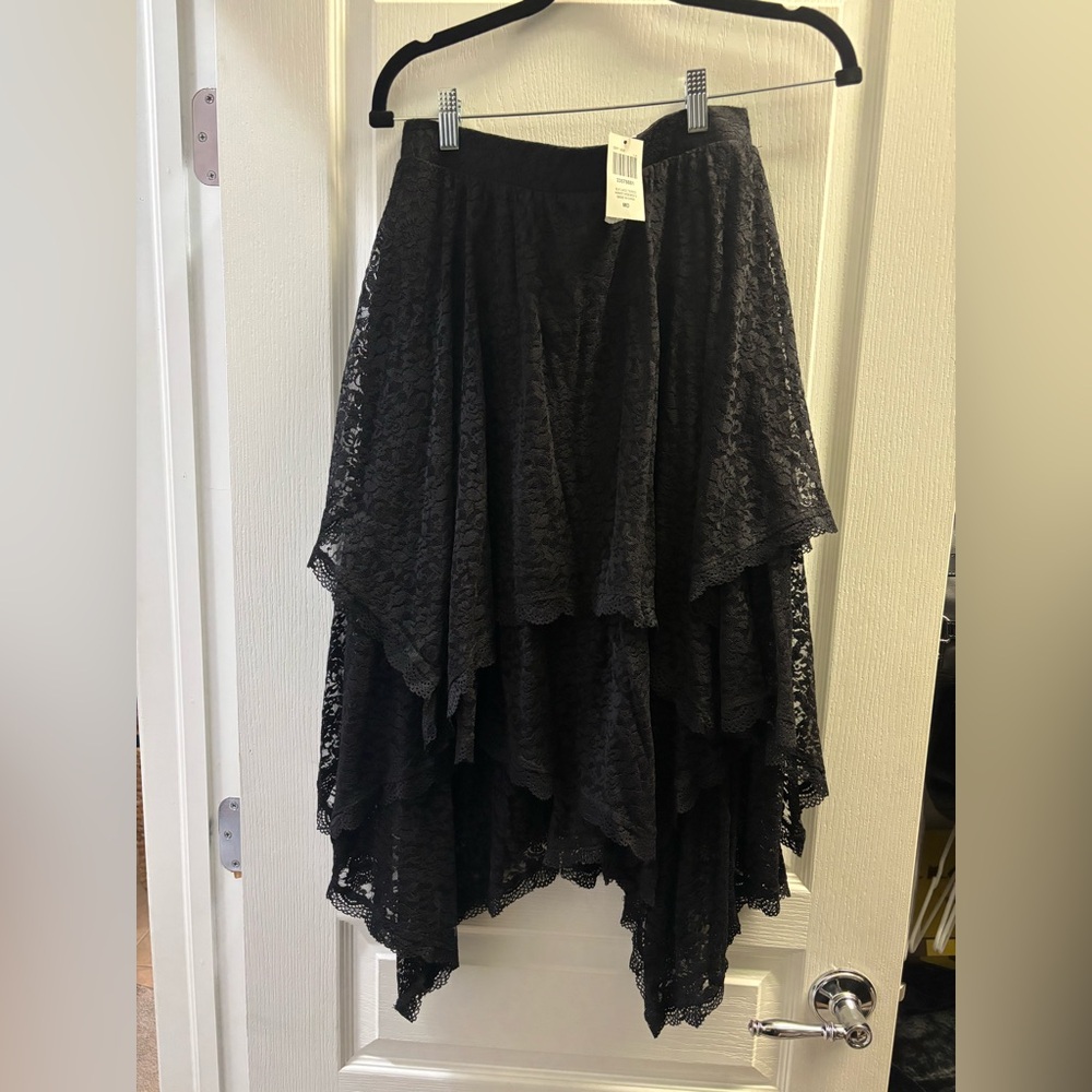 Hot Topic Black Asymmetrical Lace Layered Skirt
